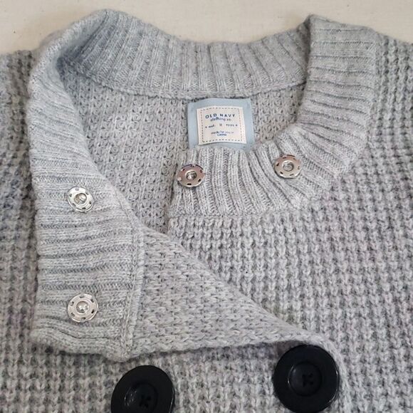 Y2K Old Navy Cardigan Sweater Womens Medium Gray Waffle Knit Double Breasted - Picture 4 of 5